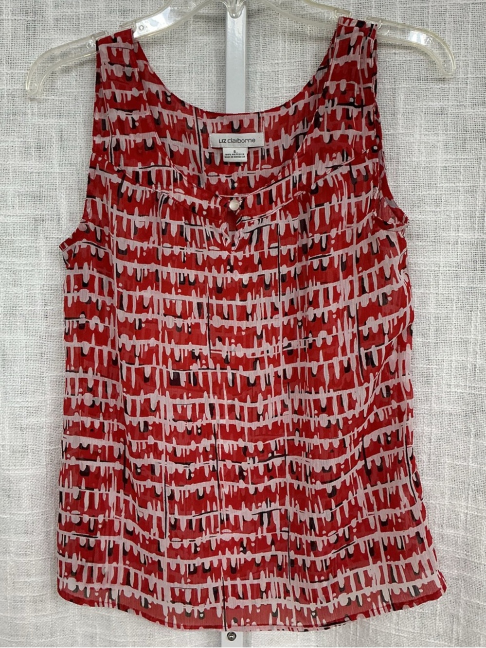 Liz Claiborne Red and White Printed Scoop Neck Tank